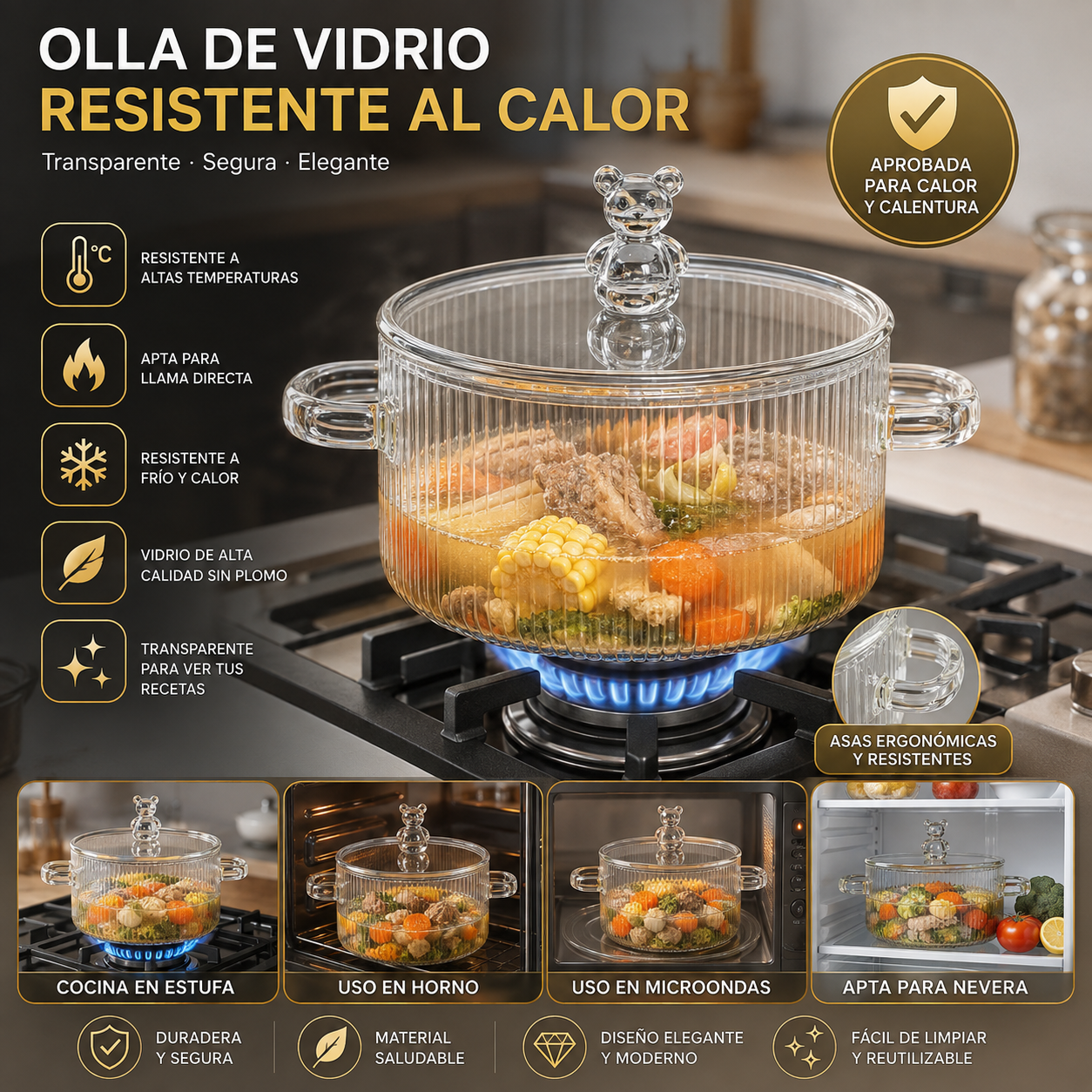 OLLA DE VIDRIO RESISTENTE AL CALOR 1.5L