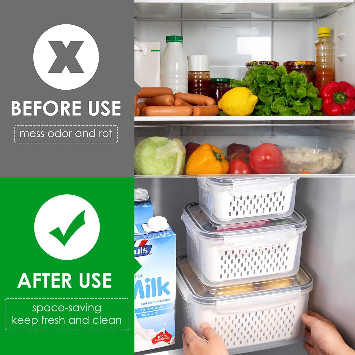 Set x3 Contenedores Herméticos Para Frutas Y Verduras