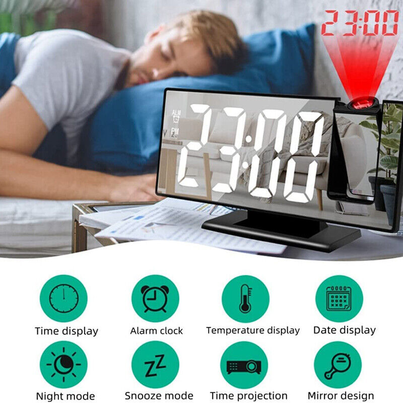 Reloj Despertador Digital Alarma Lcd Proyector Hora Espejo
